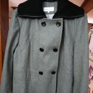 NWOT 1X Gray/Black Lined Pea Coat w/ Sweater Collar & Sleeves from Calvin Klein